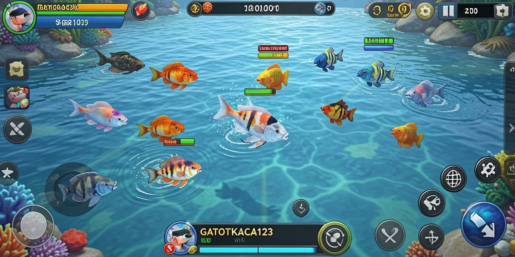 Tampilan gameplay seru GATOTKACA123 menembak ikan.