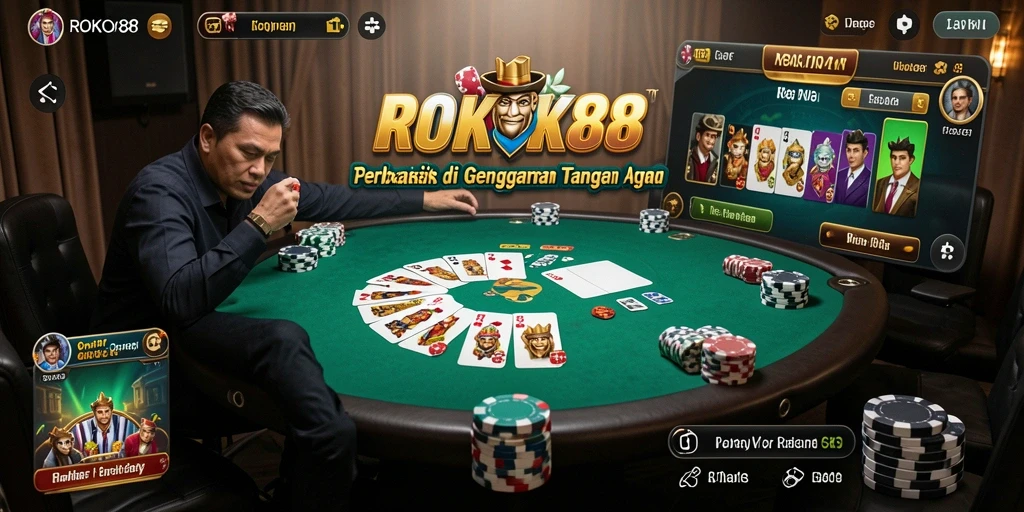 Tampilan permainan Poker yang mendebarkan di ROKOK88.