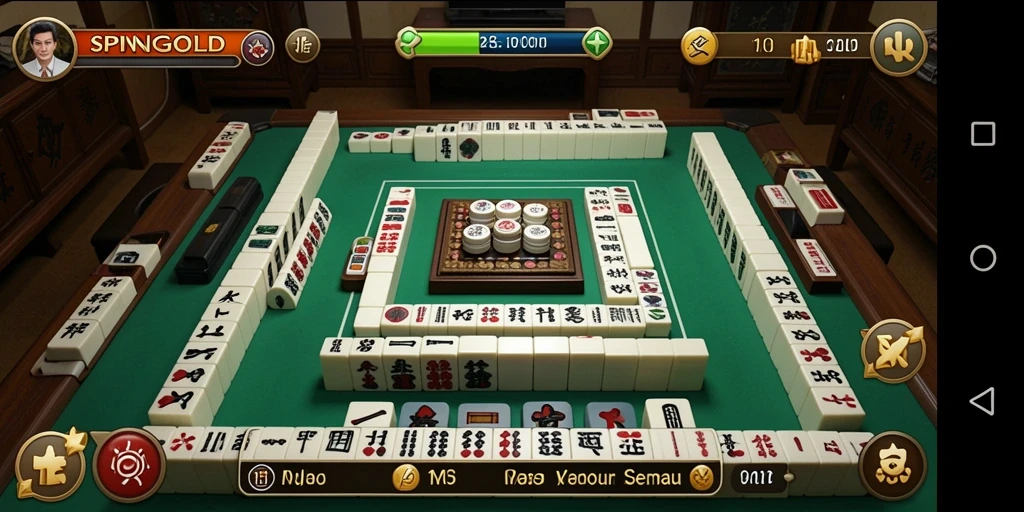 Tampilan gameplay SPINGOLD yang menarik dan seru dalam permainan Mahjong.