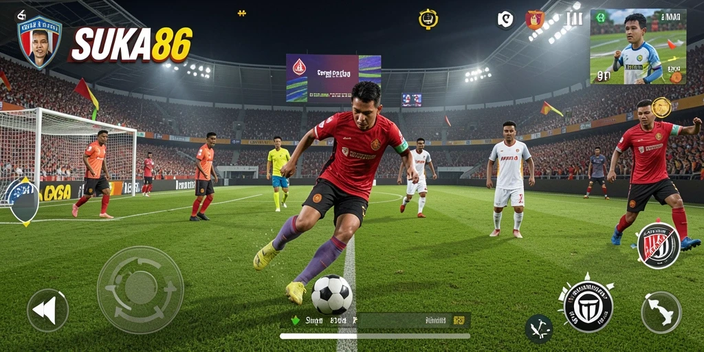 Tampilan utama gameplay <strong>SUKA86</strong> yang menampilkan pertandingan sepak bola yang mendebarkan.