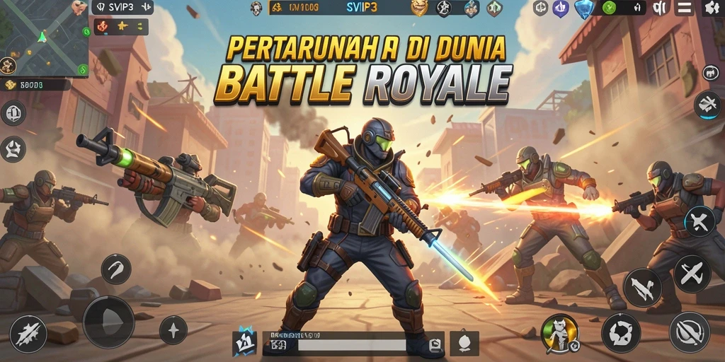 Screenshot gameplay SVIP3 yang menampilkan aksi pertarungan Battle Royale.