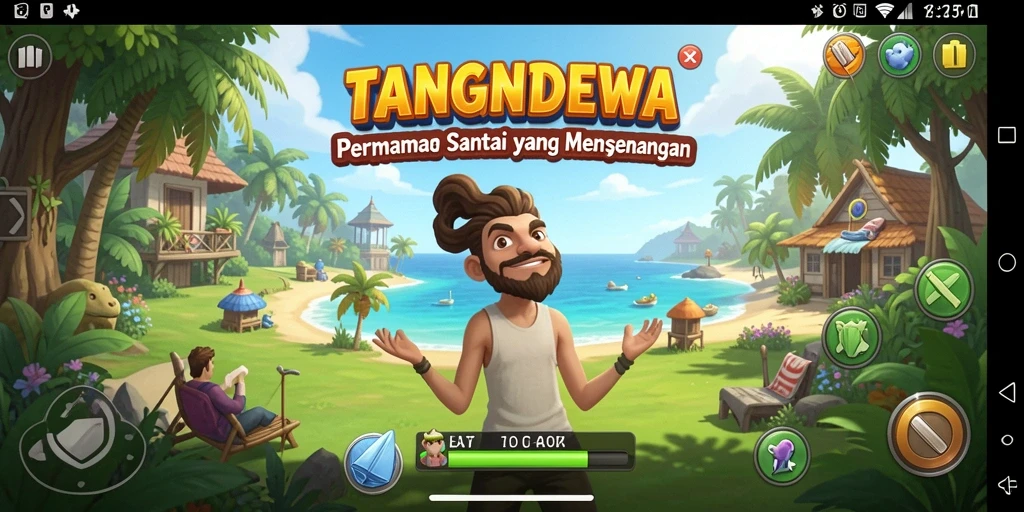 Tampilan gameplay yang cerah dan menarik dalam TANGANDEWA.